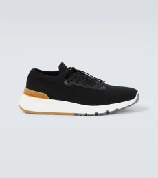 Leather-trimmed knit sneakers Leather-trimmed knit sneakers