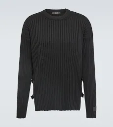 Leather-trimmed knit wool sweater Leather-trimmed knit wool sweater
