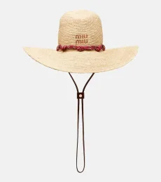 Leather-trimmed raffia sun hat
