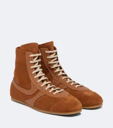 Leather-trimmed suede high-top sneakers