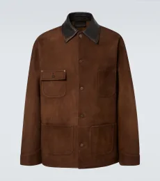 Leather-trimmed suede jacket Leather-trimmed suede jacket