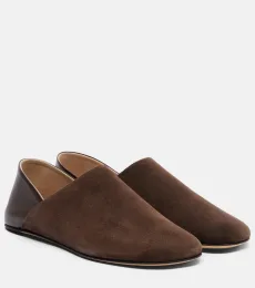 Leather-trimmed suede slip-on shoes Leather-trimmed suede slip-on shoes