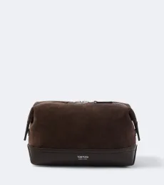 Leather-trimmed suede toiletry bag Leather-trimmed suede toiletry bag