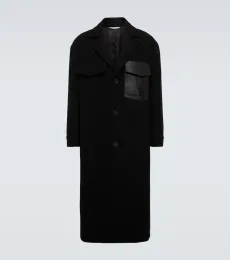 Leather-trimmed wool overcoat Leather-trimmed wool overcoat