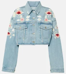Lena embroidered cropped denim jacket Lena embroidered cropped denim jacket