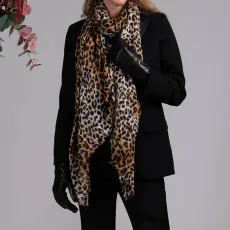 Leopard Print Cashmere Silk Wrap Fur Lined Leather Gloves Leopard Print Cashmere Silk Wrap Fur Lined Leather Gloves