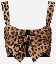 Leopard-print cotton crop top