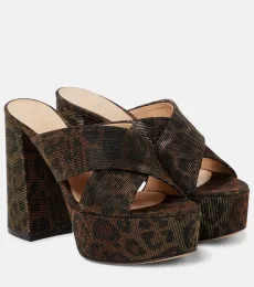 Leopard-print lamÃ platform mules