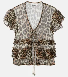 Leopard-print ruffled chiffon blouse Leopard-print ruffled chiffon blouse