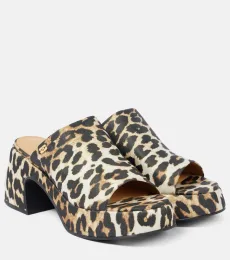 Leopard-print satin platform mules Leopard-print satin platform mules