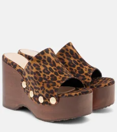 Leopard-print suede wedge mules