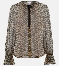 Leopard-print tie-neck chiffon blouse Leopard-print tie-neck chiffon blouse