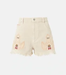 Lesia embroidered frayed denim shorts Lesia embroidered frayed denim shorts