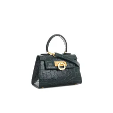 Licia leather handbag - Croco Green Sky suede Licia leather handbag - Croco Green Sky suede