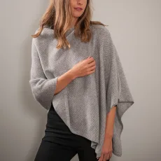 Light Grey and Ivory Knitted Cashmere Poncho