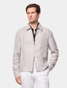 Light Grey Linen Harrington Jacket Plain Men's Light Grey Linen Harrington Jacket Plain Men's