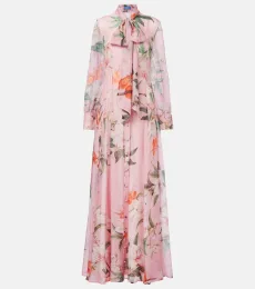 Lilith bow-detail floral chiffon maxi dress