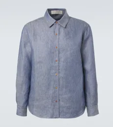 Linen denim shirt with carnelian Linen denim shirt with carnelian