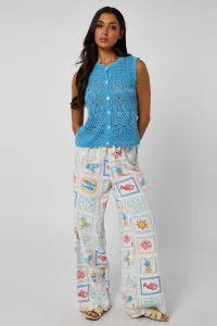 Linen Look Postcard Print Wide Leg Trouser 10 Linen Look Postcard Print Wide Leg Trouser 10