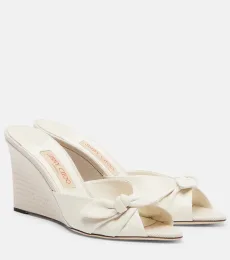 Livi leather-trimmed canvas wedge mules
