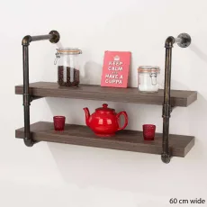 Loft 60cm Double Wall Shelf with Pipe Design Brackets by Core Loft 60cm Double Wall Shelf with Pipe Design Brackets by Core