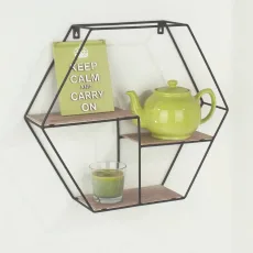 Loft Wire and Woodgrain Hexagonal Display Shelf 48cm by Core Loft Wire and Woodgrain Hexagonal Display Shelf 48cm by Core