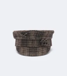 Logo checked wool newsboy cap Logo checked wool newsboy cap