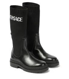 Logo-jacquard leather ankle boots