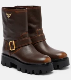 Logo leather biker boots Logo leather biker boots