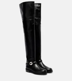 Logo leather over-the-knee boots