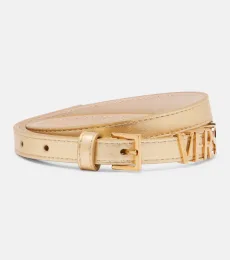 Logo metallic leather belt