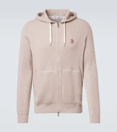 Logo ribbed-knit cotton zip-up hoodie Logo ribbed-knit cotton zip-up hoodie
