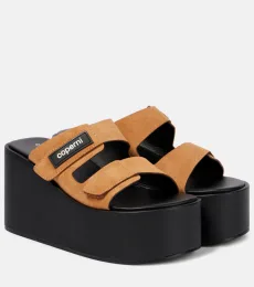 Logo suede wedge mules Logo suede wedge mules