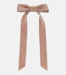 Logo velvet bow hair clip