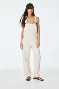 Long Denim Dungarees - Ecru