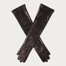 Long Black Leather Gloves ilk Lined Long Black Leather Gloves ilk Lined