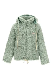 Long Pile Shaggy hooded jacket Green Size Long Pile Shaggy hooded jacket Green Size