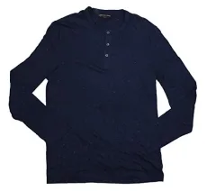 Long Sleeve Speckled Print Henley Shirt (Midnight, Large) Long Sleeve Speckled Print Henley Shirt (Midnight, Large)