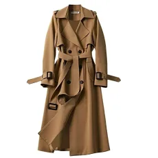 Long Trench Coat For Women Uk Loose Fit Double-Breasted Elegant Windbreake Coats With Belt Lapel Col Long Trench Coat For Women Uk Loose Fit Double-Breasted Elegant Windbreake Coats With Belt Lapel Col