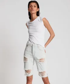 Long Truckers Mid Waist Long-Length Relaxed Denim Jorts - Brando Blue, Long Truckers Mid Waist Long-Length Relaxed Denim Jorts - Brando Blue,