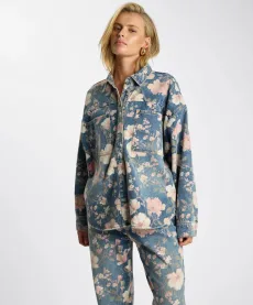 Lovelorn Daria Denim Shacket - Floral Bloom Cobaine Blue Size SML Lovelorn Daria Denim Shacket - Floral Bloom Cobaine Blue Size SML