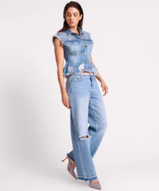 Low Riders Low Waist Wide Leg Denim Jeans - Bolt Blue,