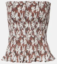 Lucie floral shirred cotton bandeau top Lucie floral shirred cotton bandeau top