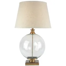 Lunel Glass Orb Table Lamp With Edged Linen Shade