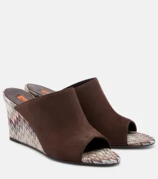 Mabel Zigzag suede wedge mules Mabel Zigzag suede wedge mules
