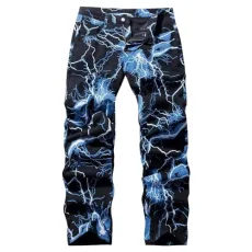 Male Printed Tie Dyed Jeans for Men Women Street Trend Loose Straight Leg Trousers Jeans Men, black, XL