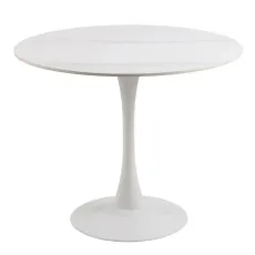 Malta Ceramic Round Dining Table In White 90x75cm