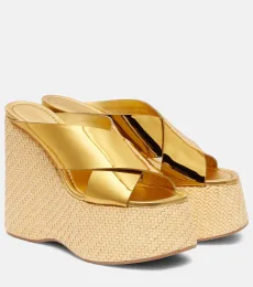 Mara metallic leather wedge mules