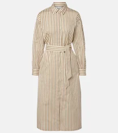 Max Mara Lord striped belted cotton and silk shirt dress Max Mara Lord striped belted cotton and silk shirt dress
