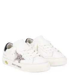 May glitter leather-trimmed sneakers